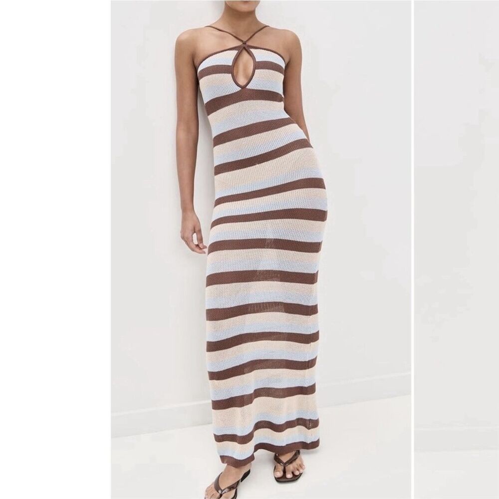 REVOLVE Seven Wonders Hazel Maxi Dress M Multi Striped Open Back Bodycon Knit